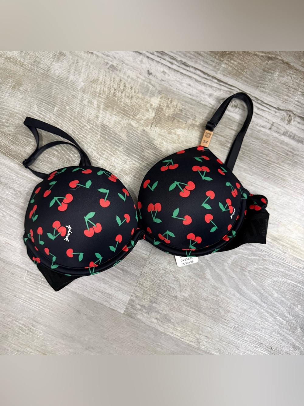 NWT Victoria’s Secret super push up bra cherry print